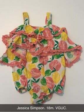 Jessica Simpson Pink, Yellow & Green Citrus Ruffle Baby One-Piece